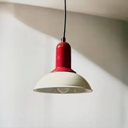 1980s Vintage Hanging Lamp by Imago Italy - Red and White Ceramic- New Old Stock.