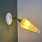 Vintage tulip wall lamp in white opaline with gold trim