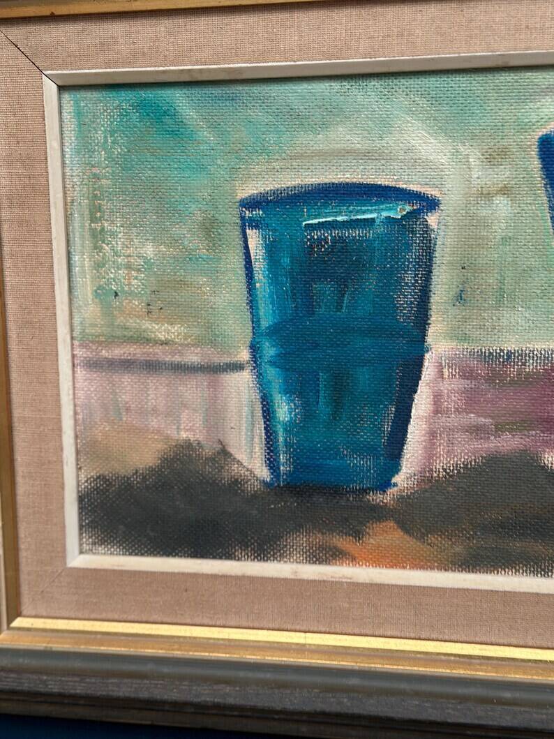 Large Original Swedish Oil on Panel – “Kettle Bowl and Glass” by Louis Zelig – Signed – Vintage & Framed – 40 × 80 cm (15.7" × 31.5")