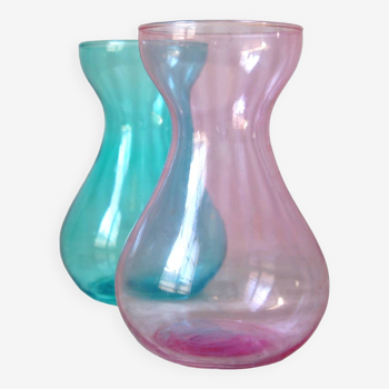 Set of 2 bulb vases, blown glass hyacinth