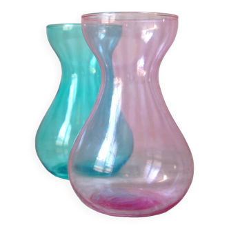 Set of 2 bulb vases, blown glass hyacinth