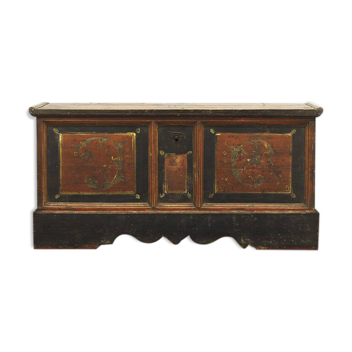 Very large painted folk art rustic farmhouse bridal chest / dresser