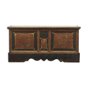 Very large painted folk art rustic farmhouse bridal chest / dresser