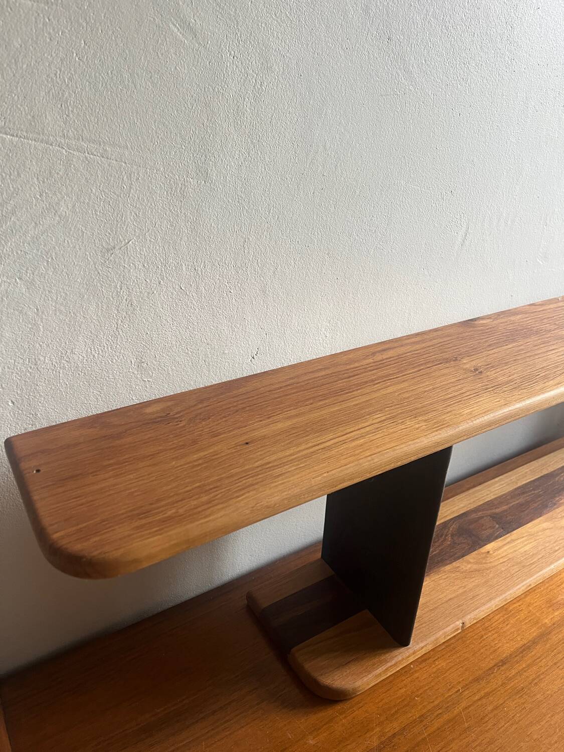 Stained wooden shelf