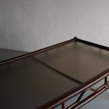 Dark rattan glass coffee table | 1980s