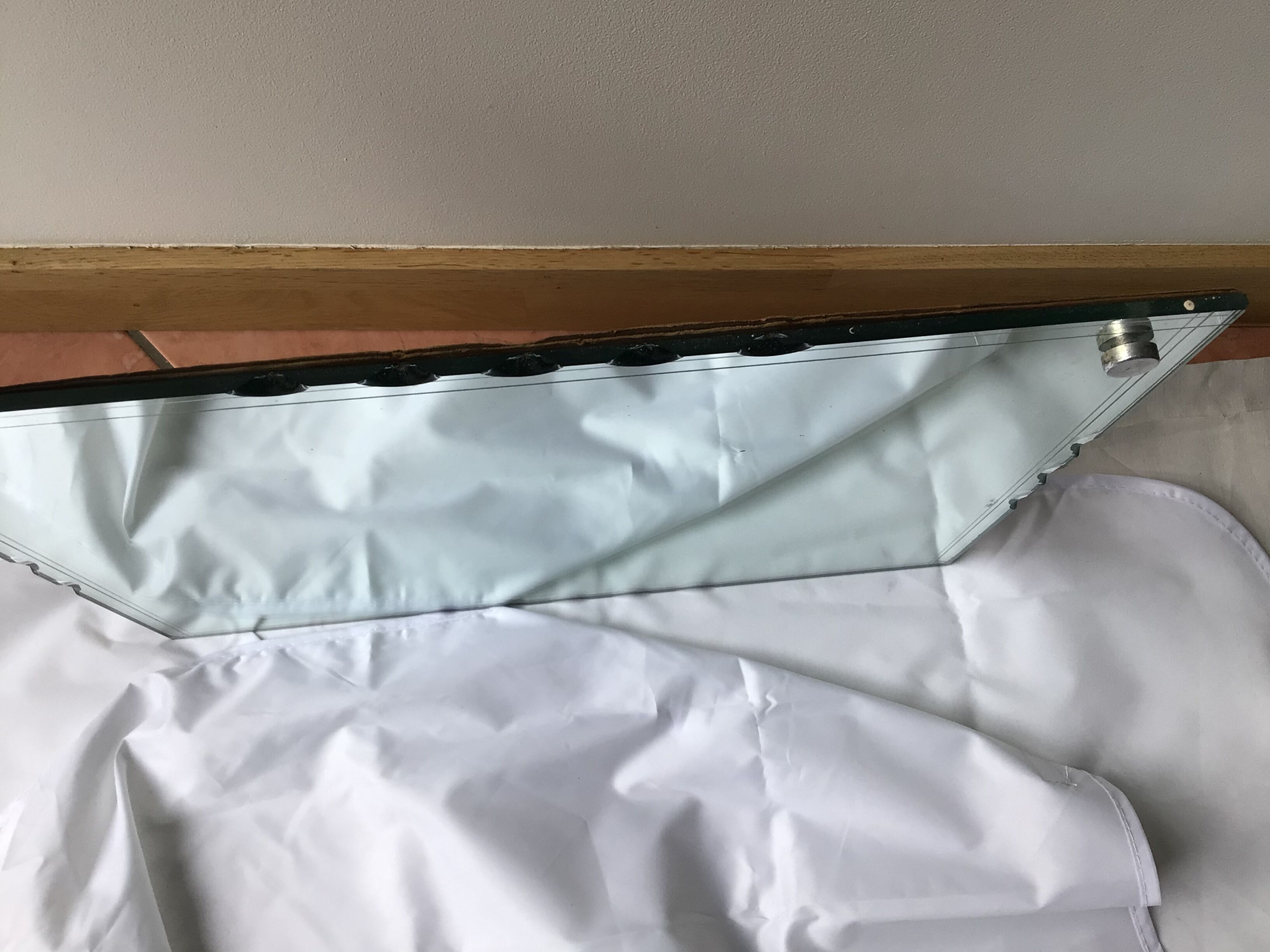 Thick engraved bevelled mirror 39cm X 30cm