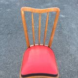 Set of five bistro chairs in wood and imitation leather, Charles Ramos Baumann style