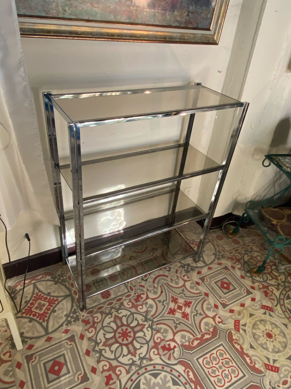 Modular shelf chrome and smoked glass 70s