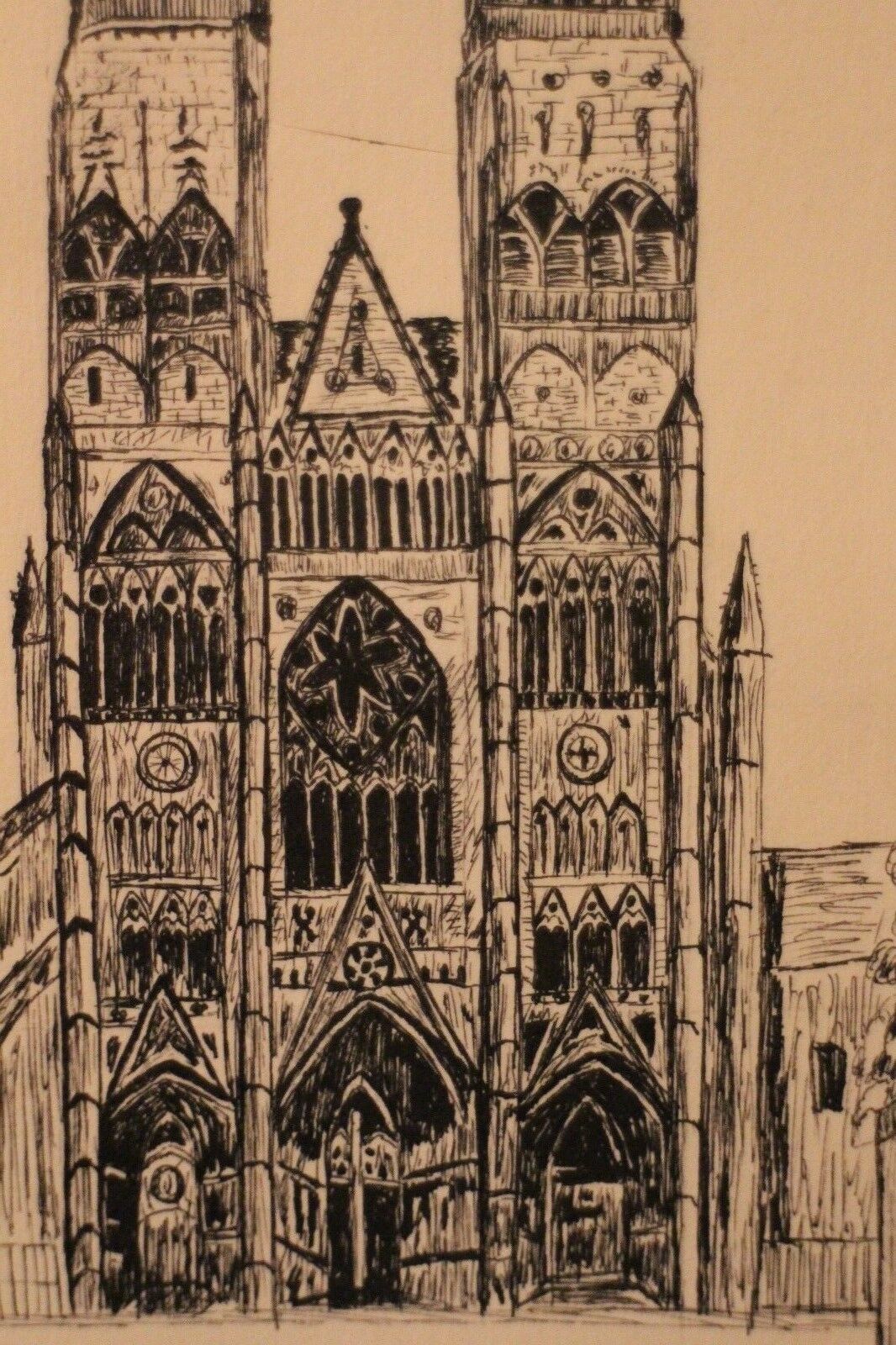 Pen drawing ink cathedral of Tours dated signed Talbot