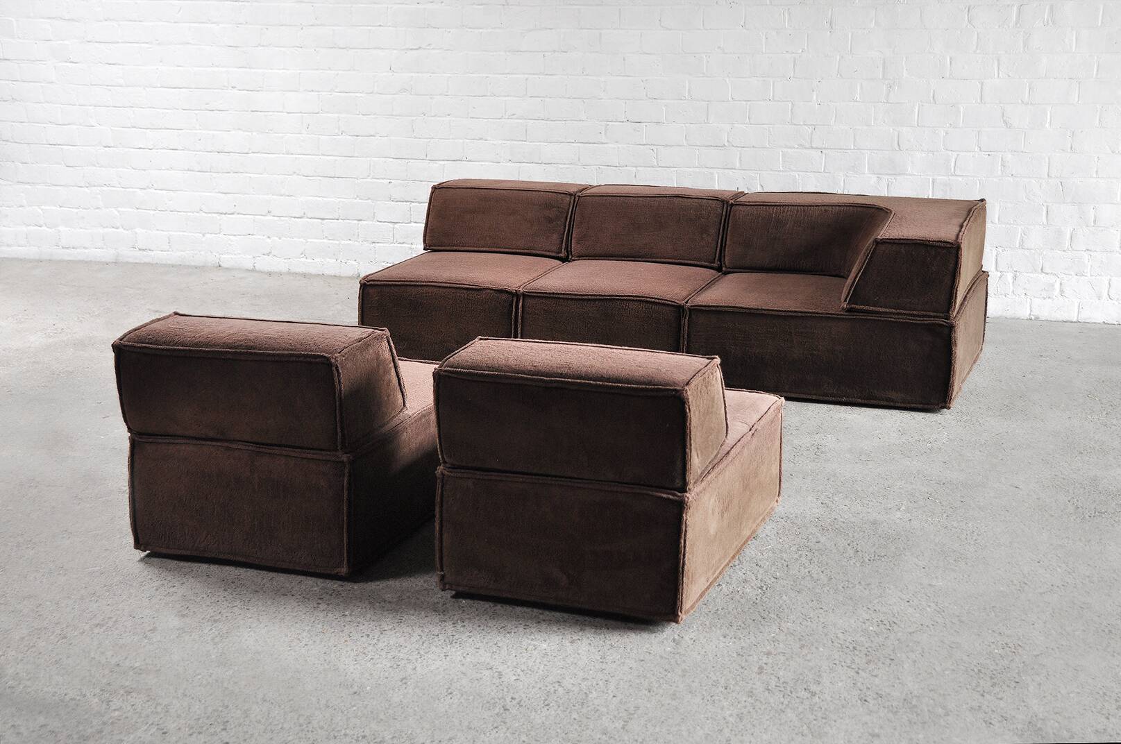 Vintage Modular Trio Sofa in Brown Teddy Upholstery from Cor, 1973, Set of 3