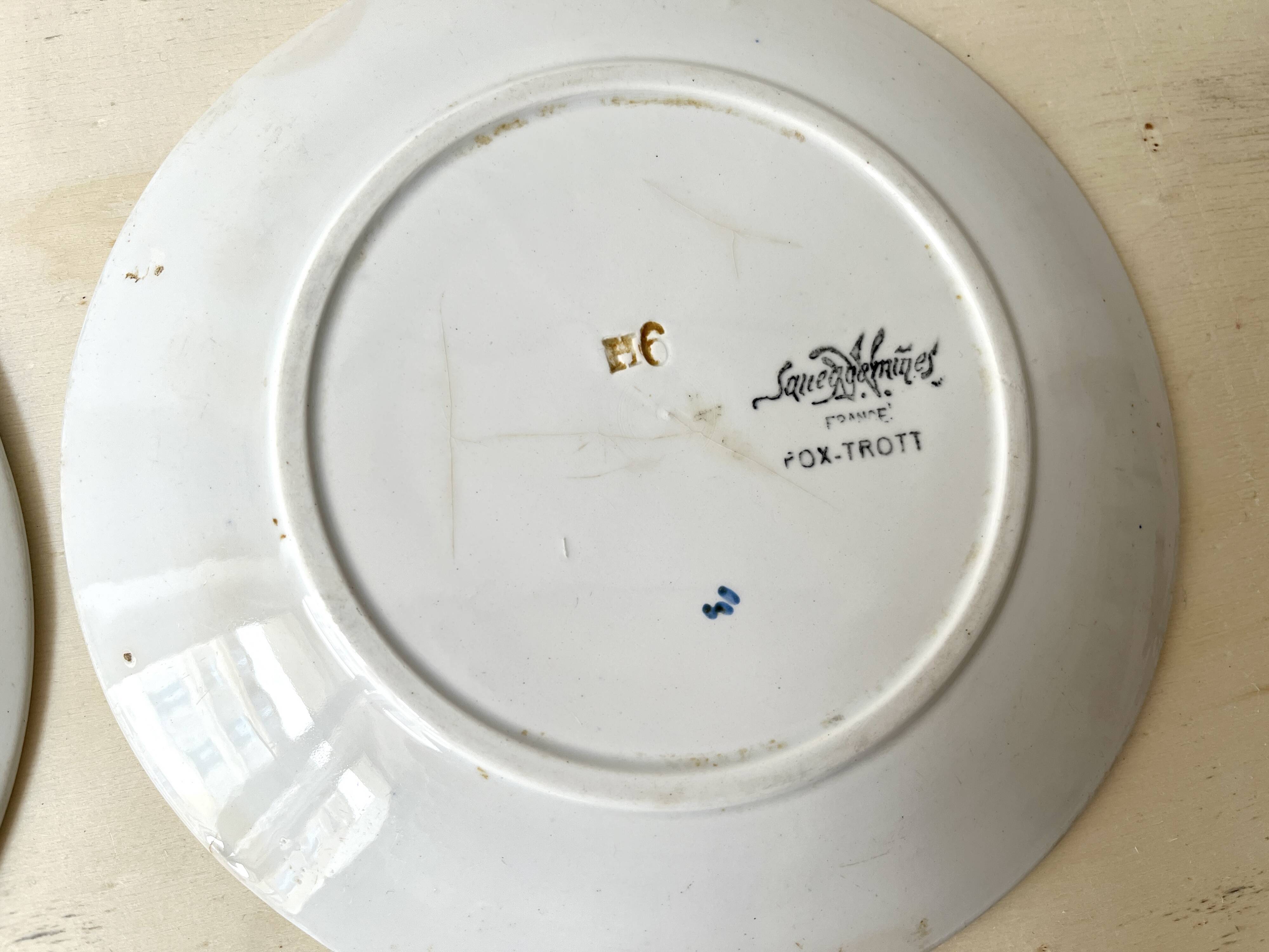 Set of 4 fox trott sarreguemines art deco dessert plates 1930