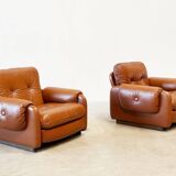 Ensemble de fauteuils en cuir cognac italien