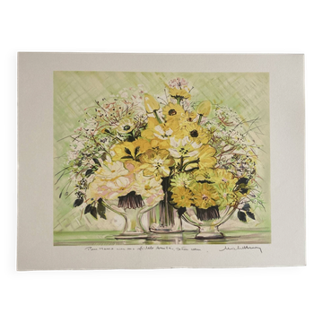 Lithographie dédicacée et signée Michel Henry - Les Bouquets Jaunes il
