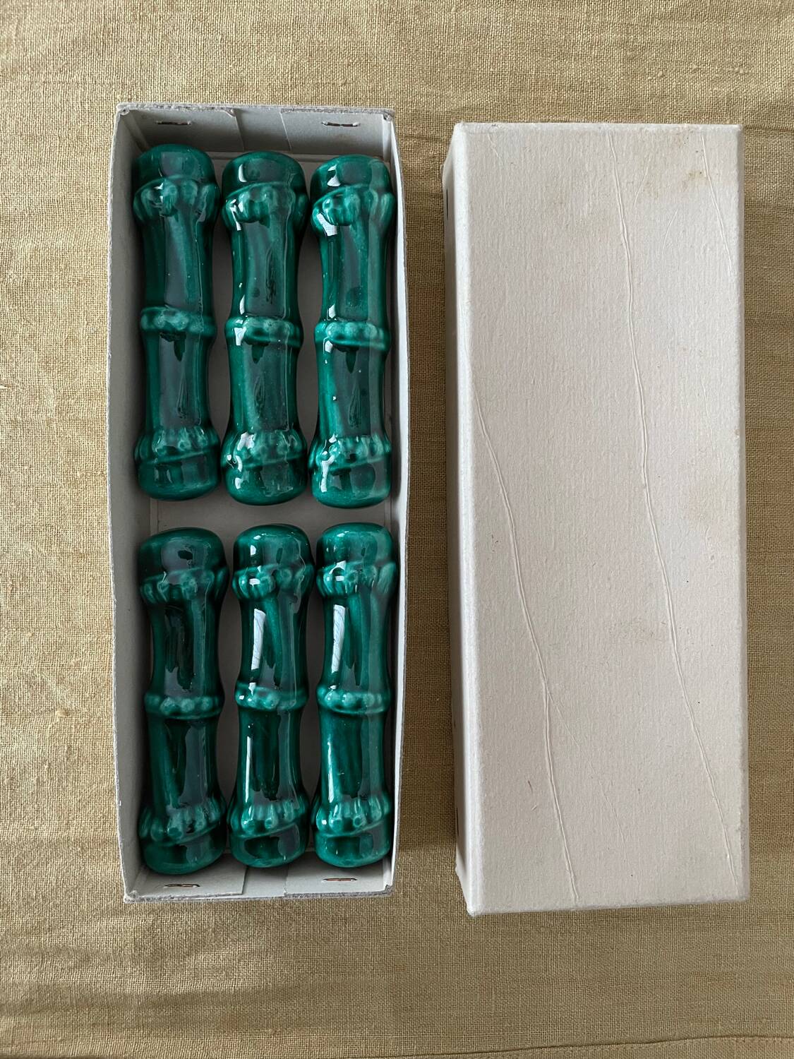 6 vintage green earthenware knife holders 50 bamboo shape