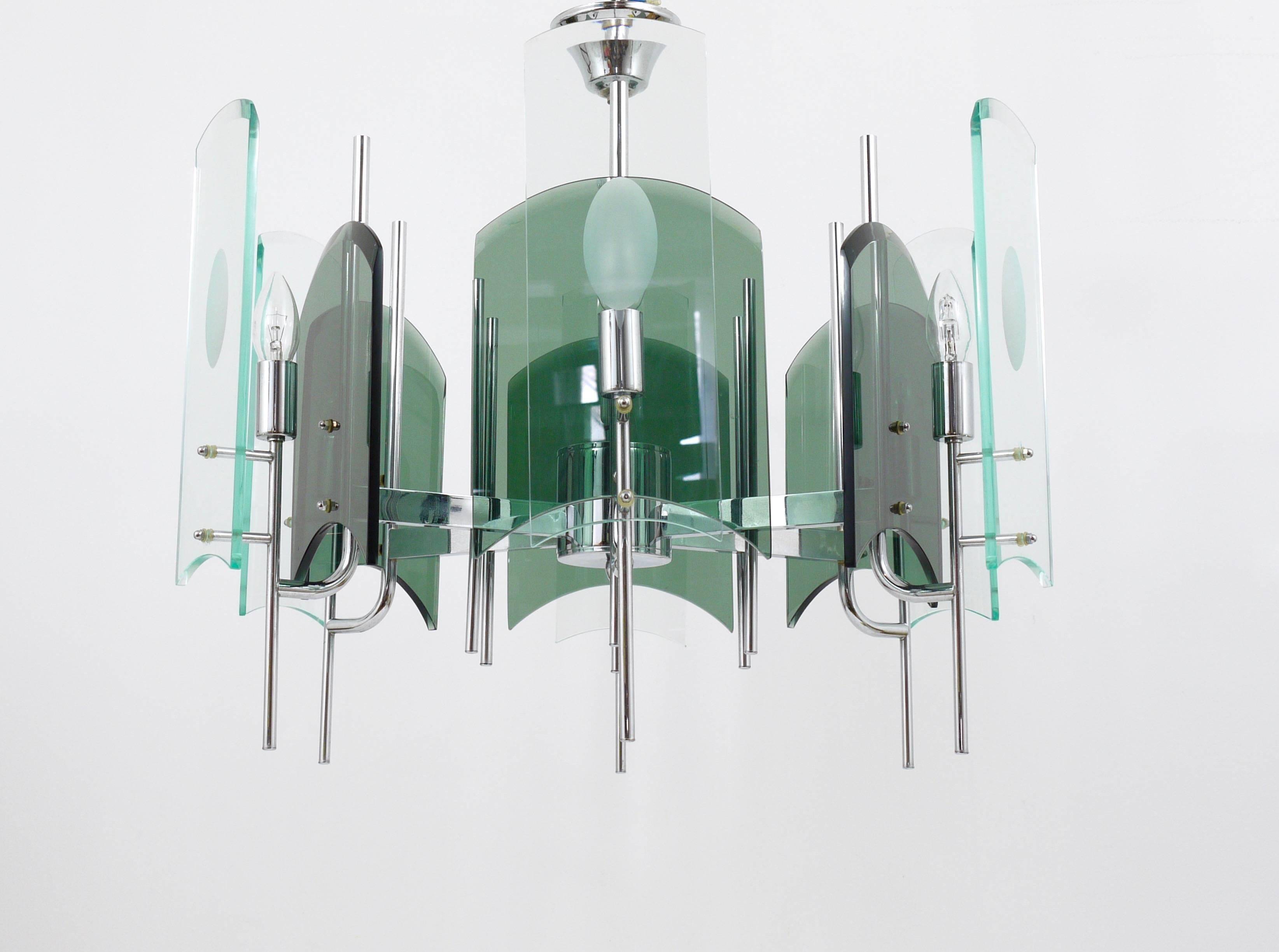 Large glass pendant lamp in Fontana Arte style, mid-century, Italy, 1960s.