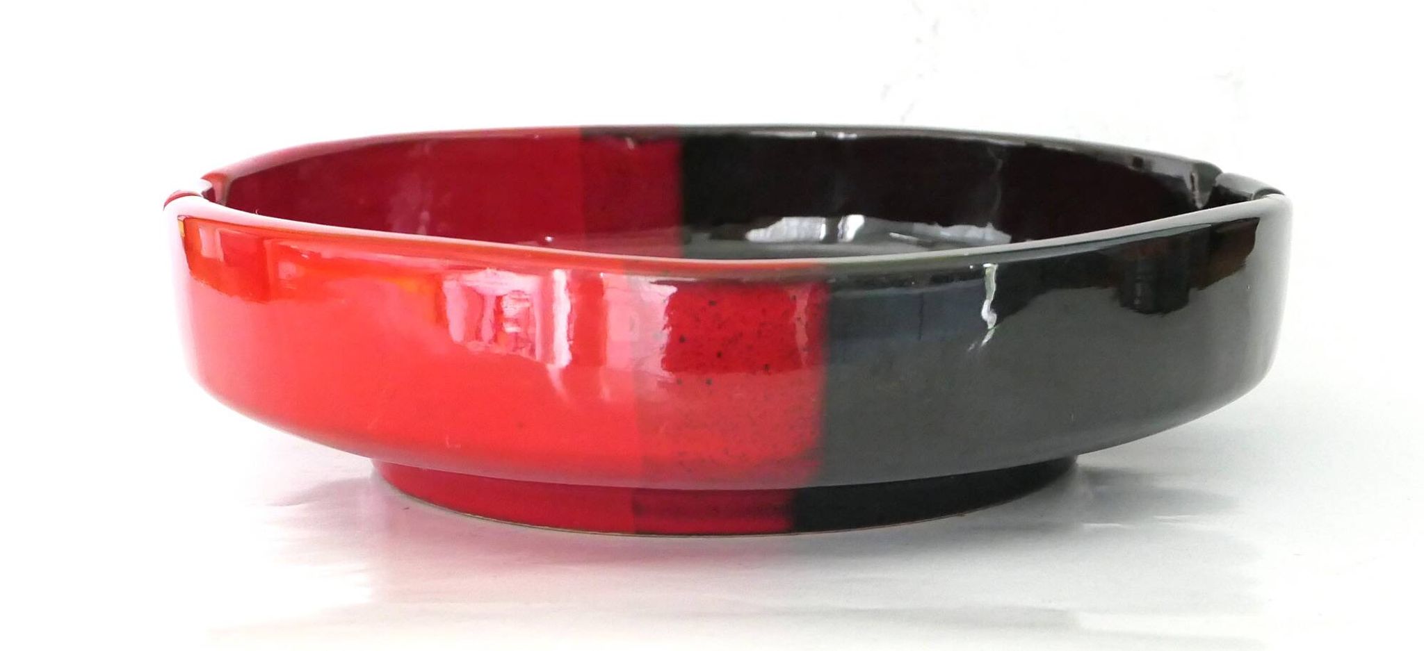 Vintage Italy red orange black ceramic ashtray 1970 Bitossi for Raymor