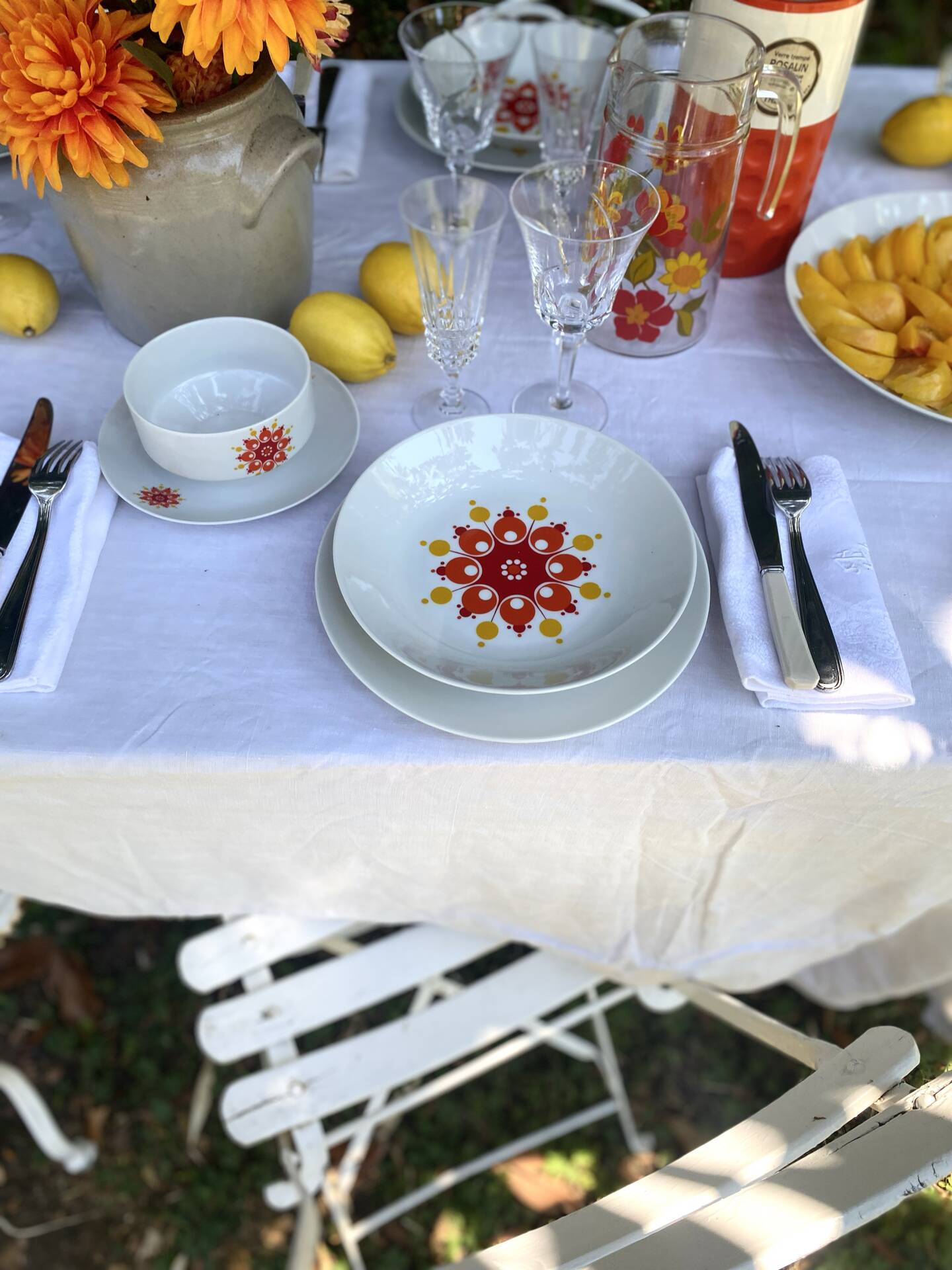 Service de table vintage Winterling, 20 pièces, décor pop années 70