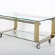 Vintage coffee table in gold metal and double glass top, 70s