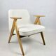 Pearl Boucle & Oak Armchair by Józef Chierowski, 1970s