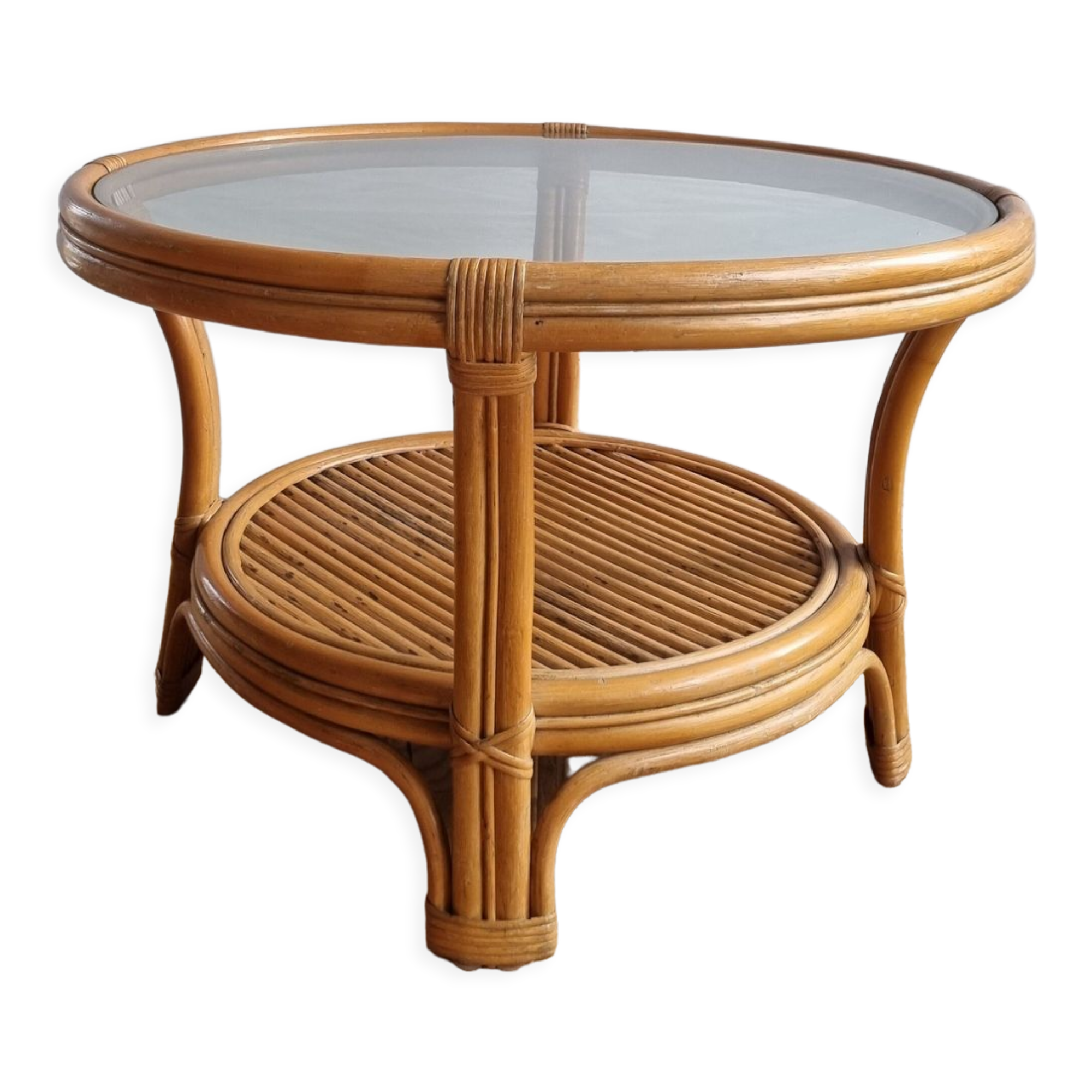 Rattan and glass coffee table