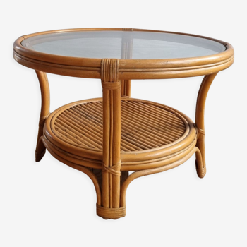 Rattan and glass coffee table