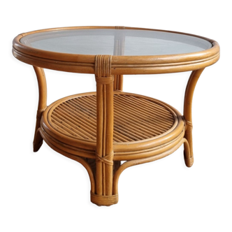 Table basse rotin et verre