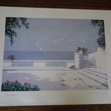 Giorgio Zuppini, Terrace by the Sea with Seagulls, Lithograph, 1970