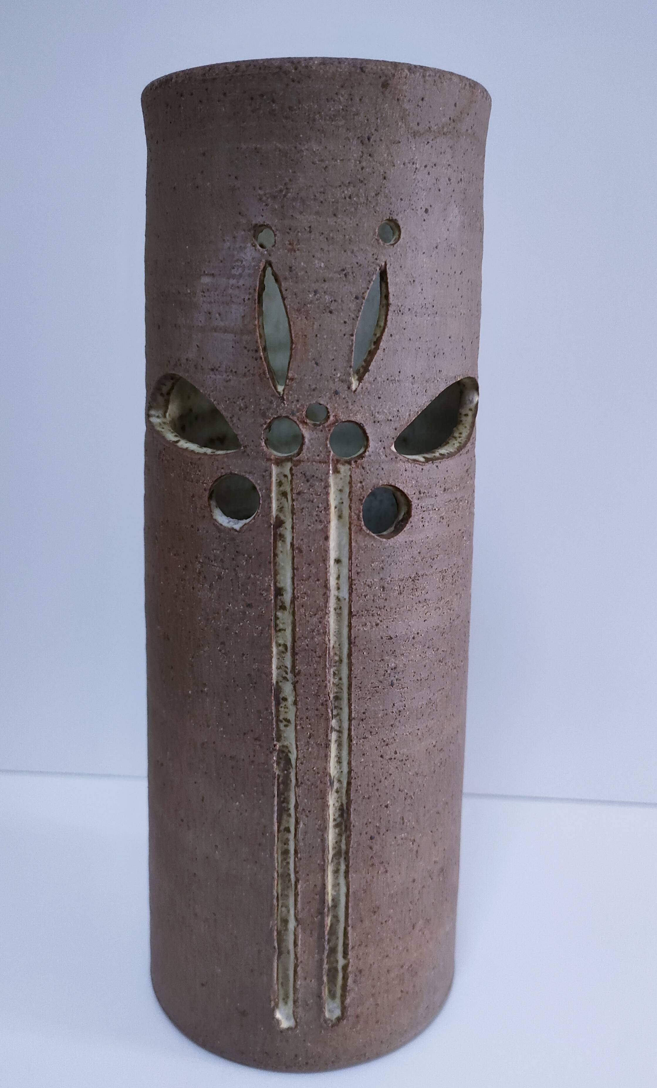 three vintage stoneware roller vases