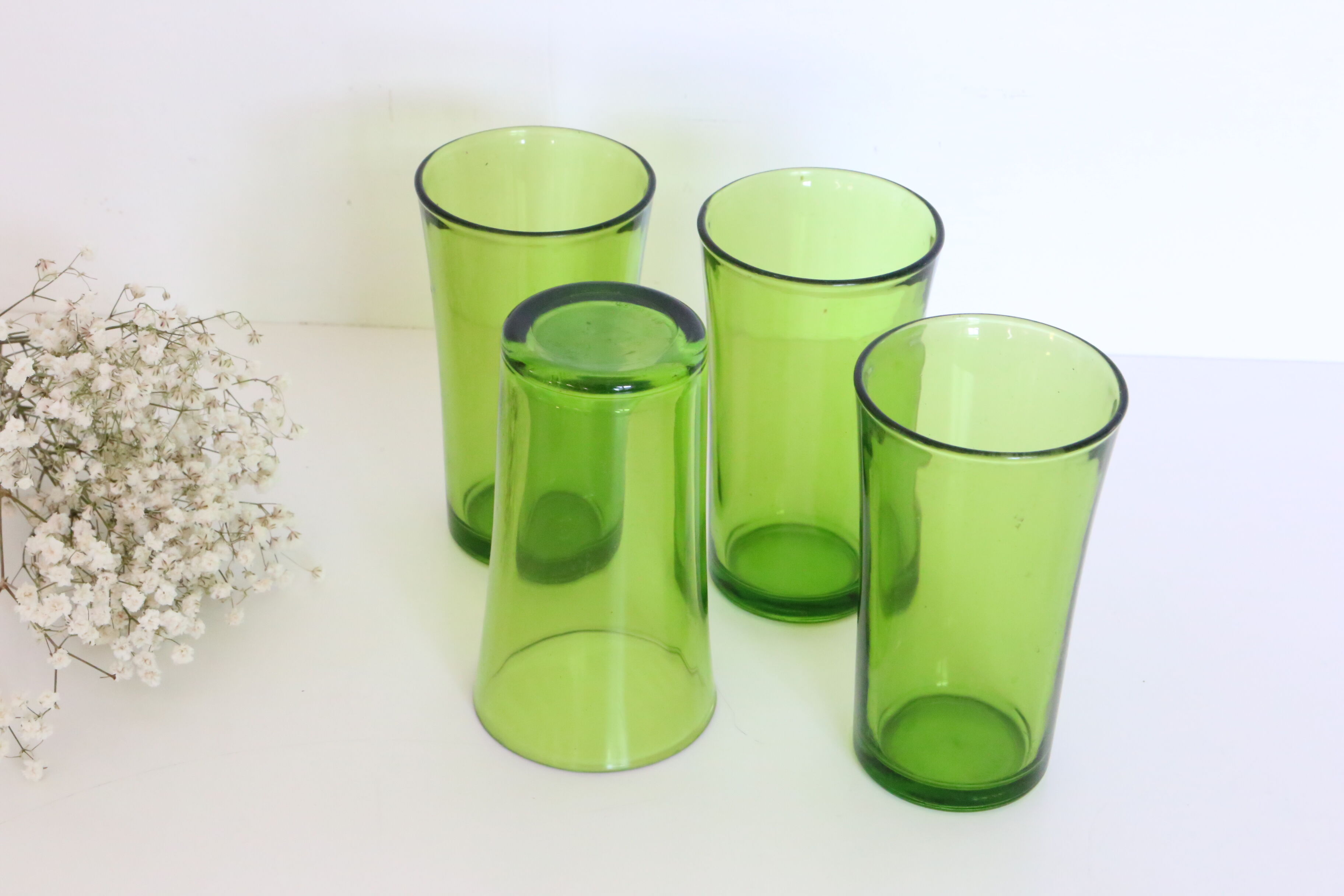 Set of 4 vintage green Duralex water glasses