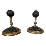 Old pair of candlesticks black marble and brass nineteenth