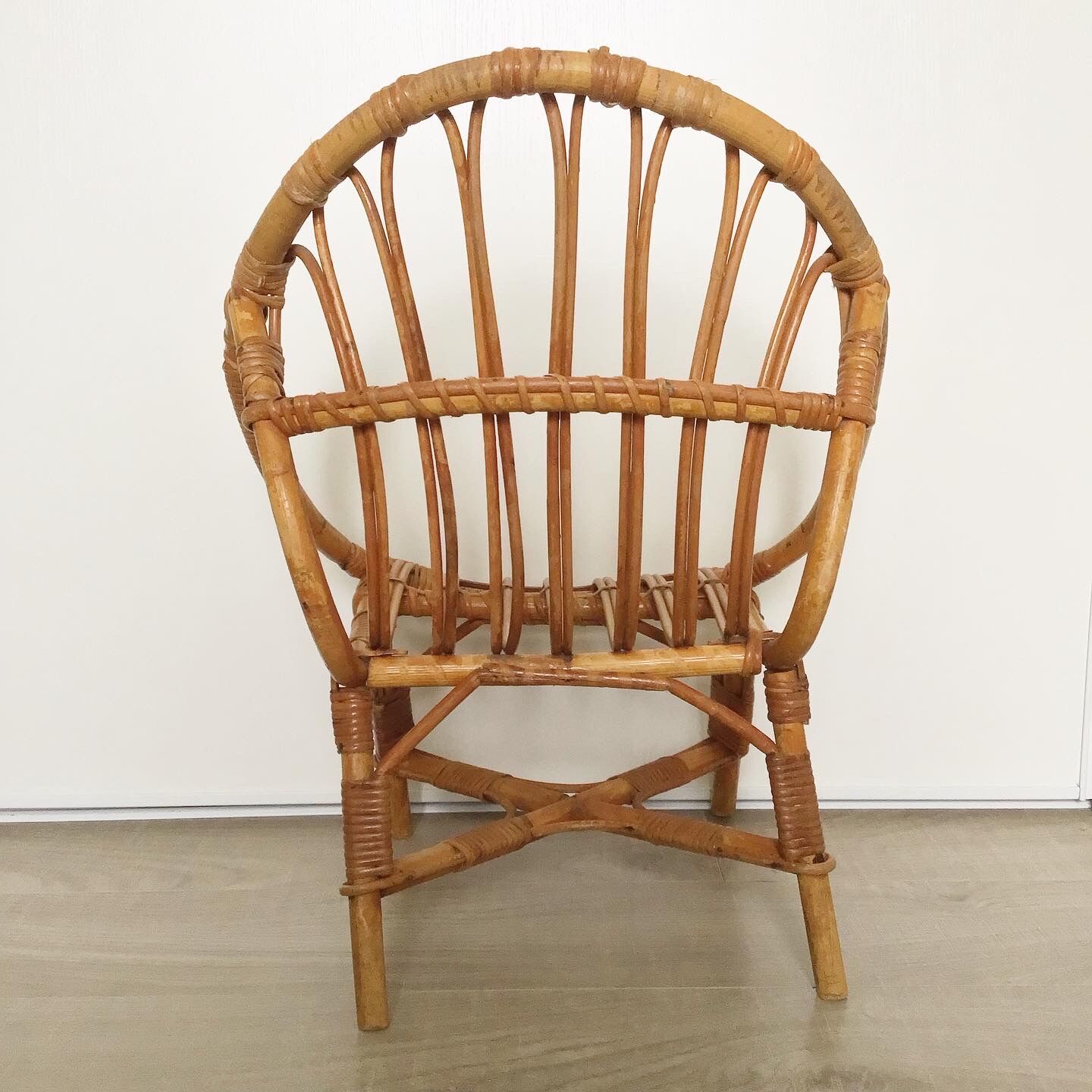 Rattan shell armchair for vintage children