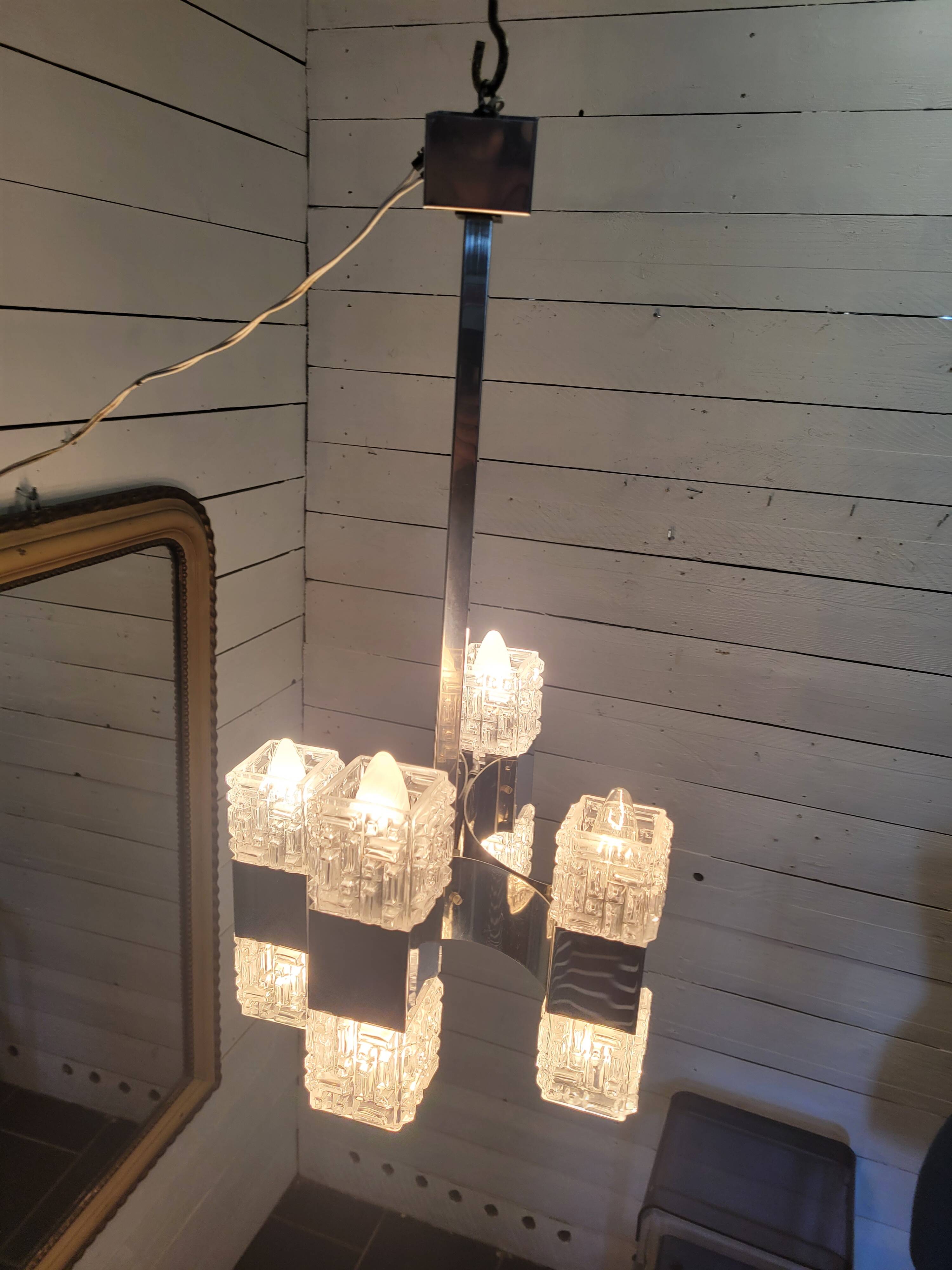 Chrome and glass pendant chandelier by Sciolari, Italy, 1960s