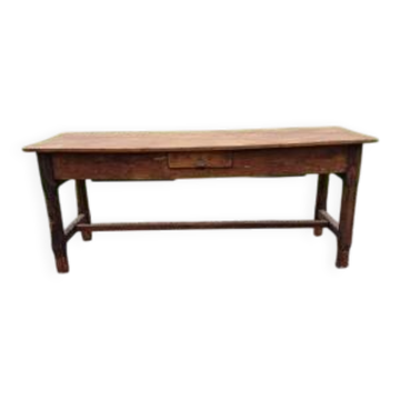 Table de ferme campagnarde 19ème noyer et pin, 3 tiroirs