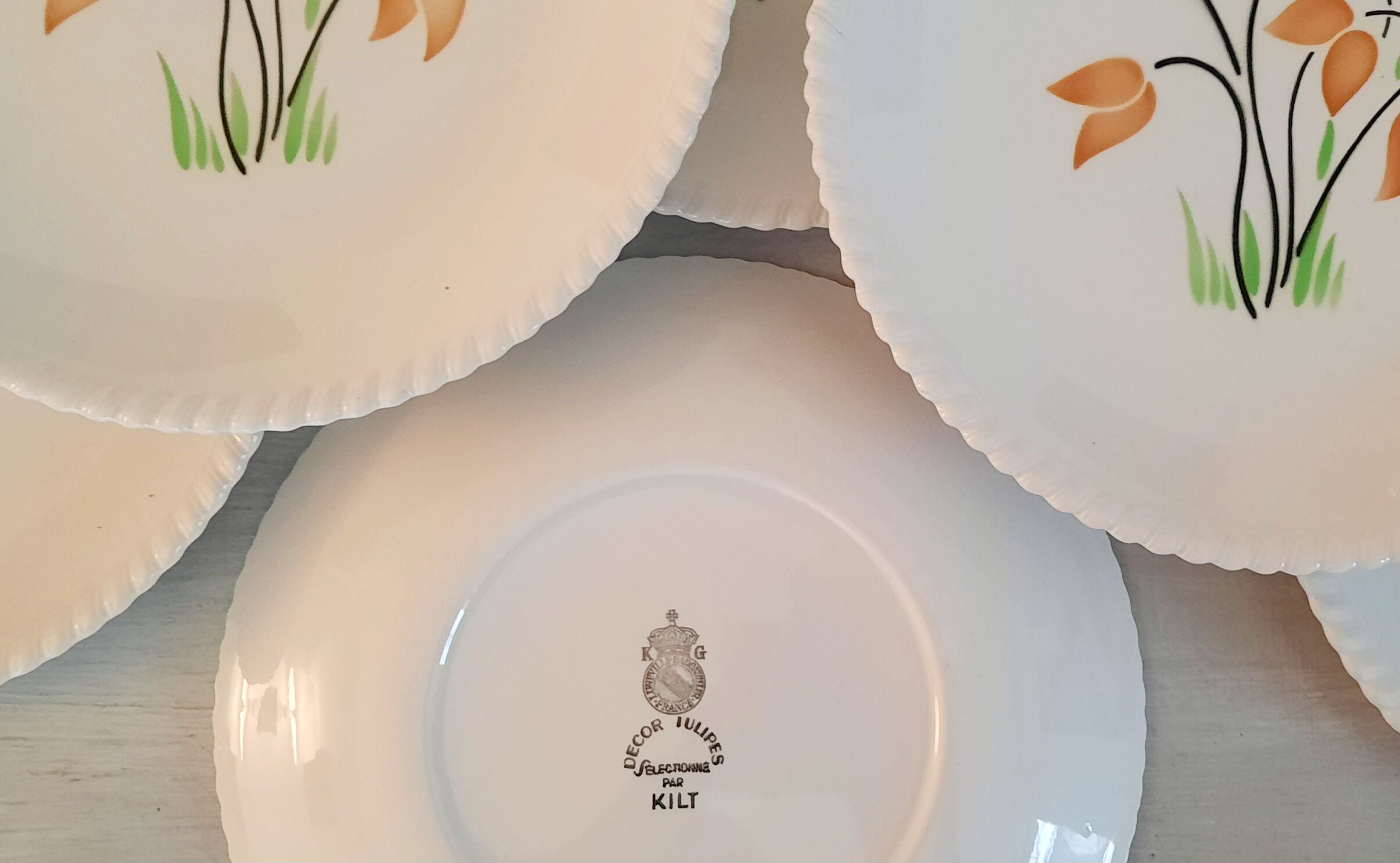 Badonviller Lunéville k&g flat faience plates vintage tulip decor