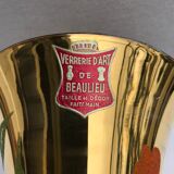 Vase verrerie d’art beaulieu verre peint doré avec décor fleurs vintage