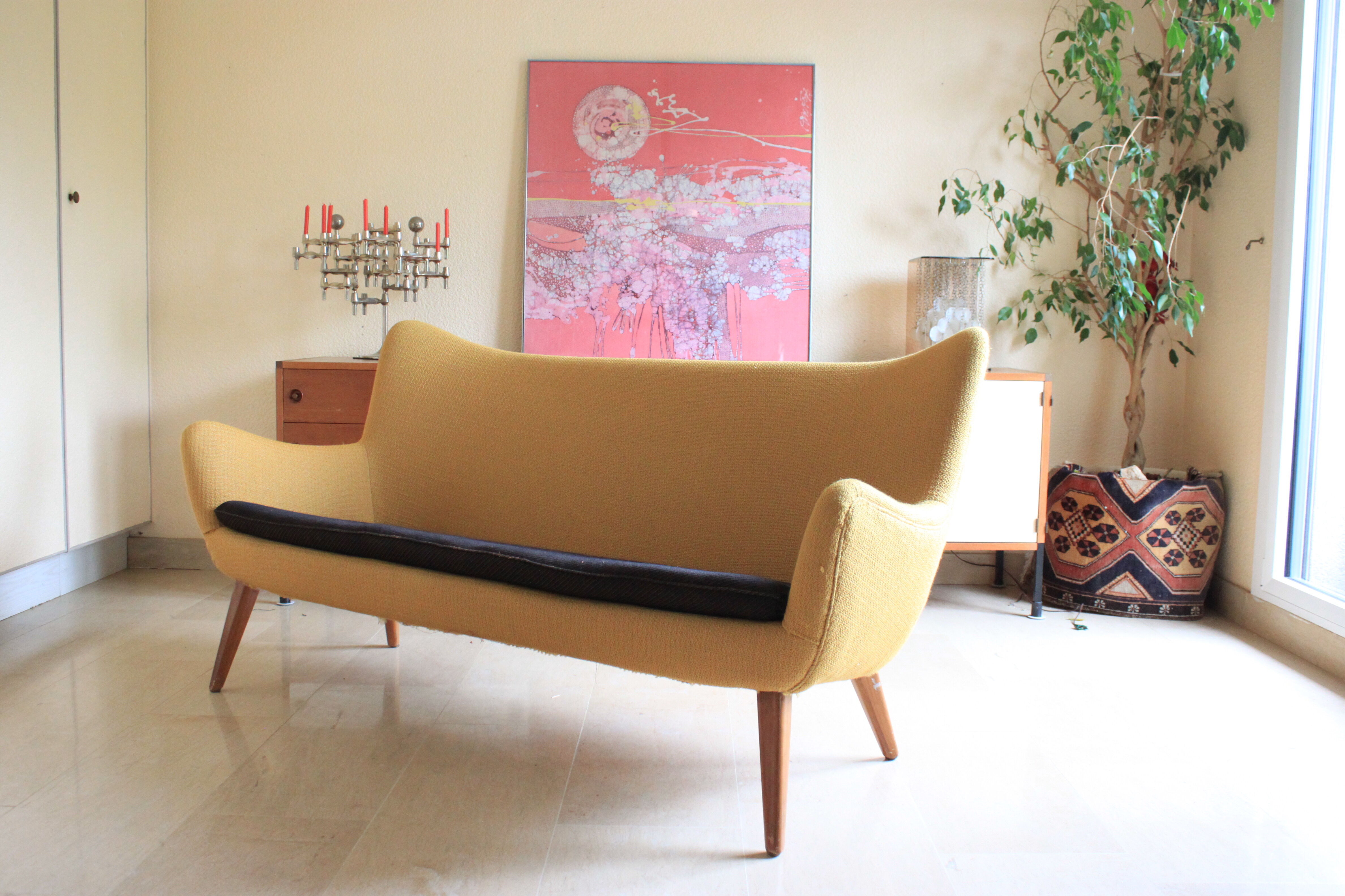 Danish sofa egg years free forms, vintage yellow