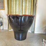 Elda armchair by Joe Colombo, black shell, brown leather