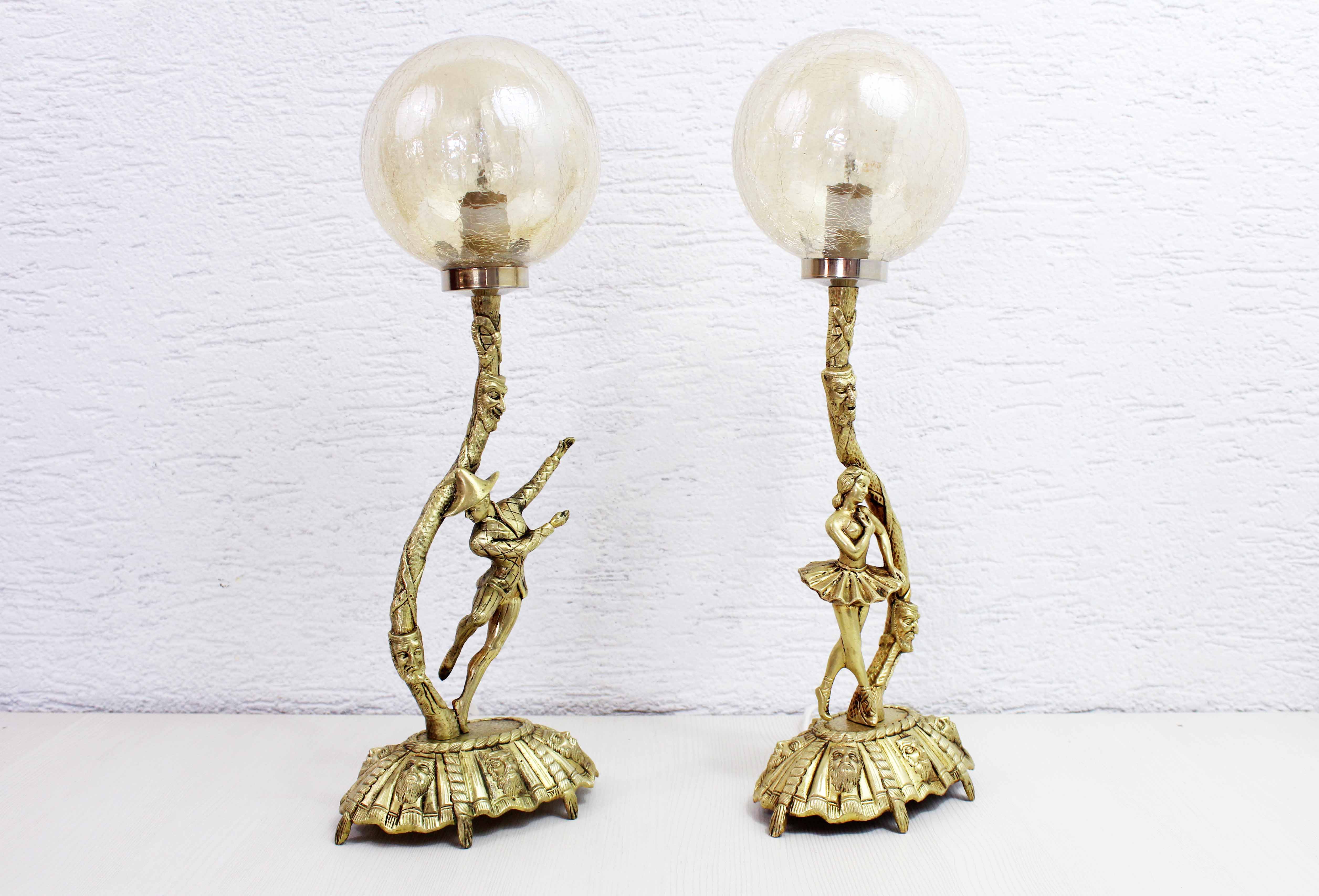 Pair of Commedia Dell Arte Bronze Lamps