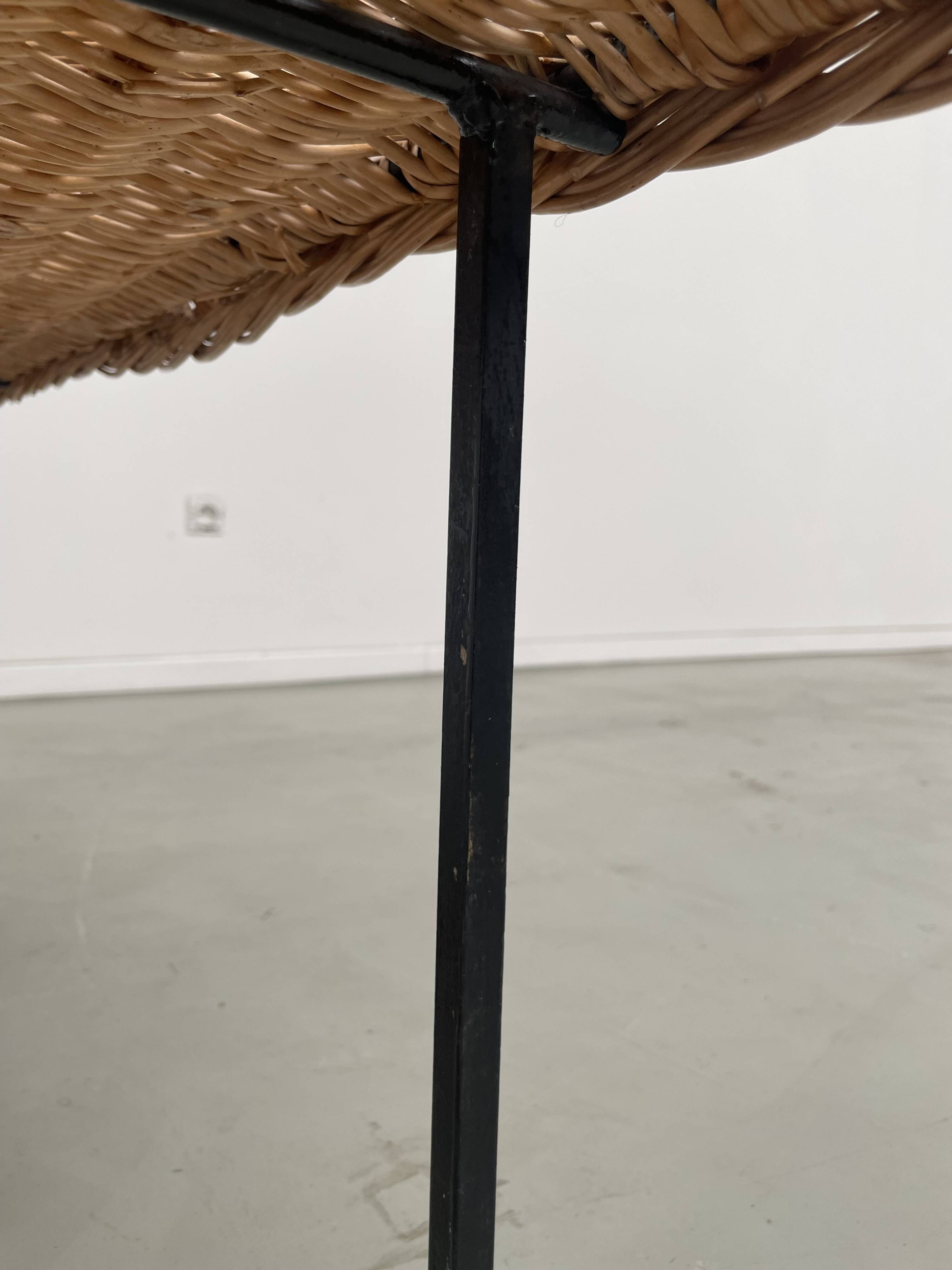 Woven wicker and metal coffee table 1960