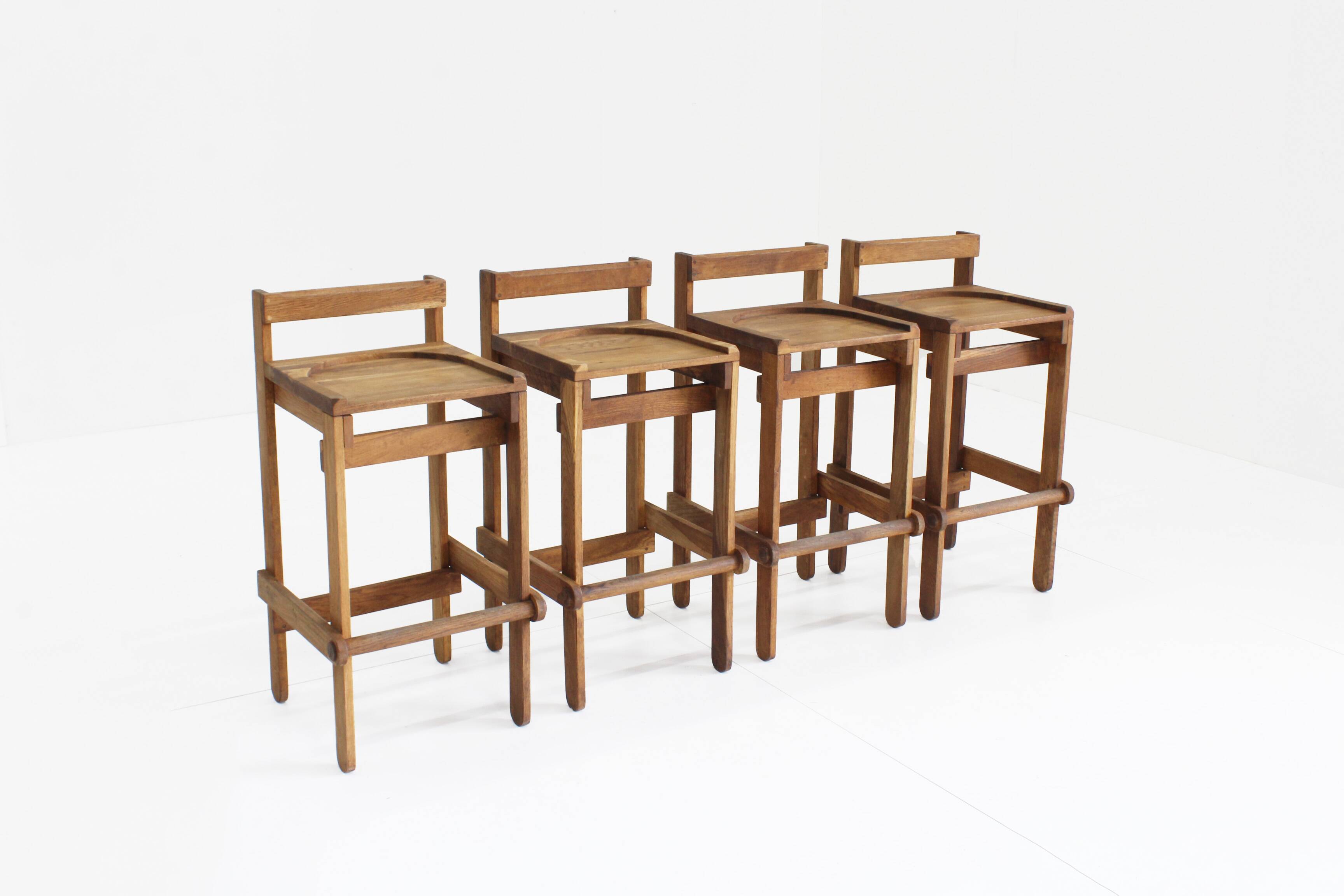 Vintage wooden bar stools 1960, set of 4