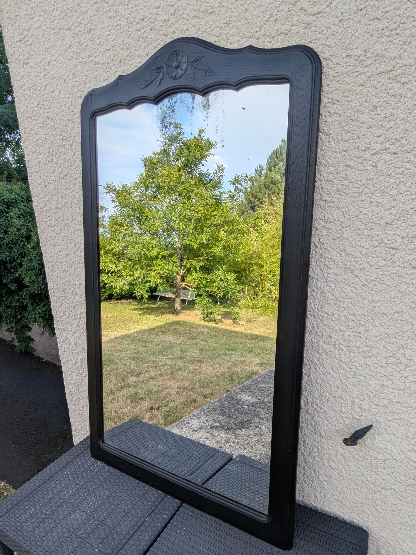 large fireplace mirror Trumeau 20th century oak patina