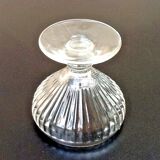 6 footed ice cream bowls, ribbed transparent glass, Made in France.