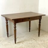 Antique desk table with turned legs in solid walnut