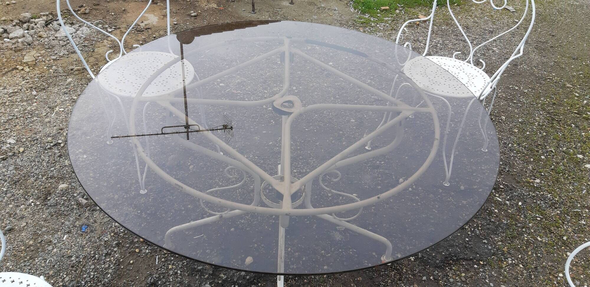Garden furniture wrought iron and smoked glass 1900
