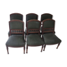 6 chaises style anglais en acajou recouvert de simili cuir vert.