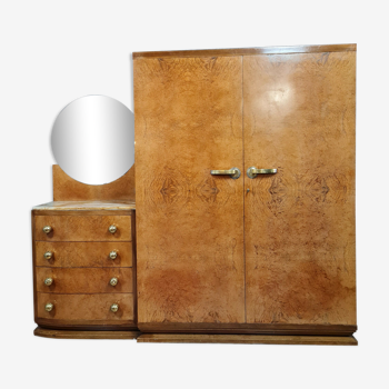 Armoire toilette époque art déco en loupe d'amboine vers 1920