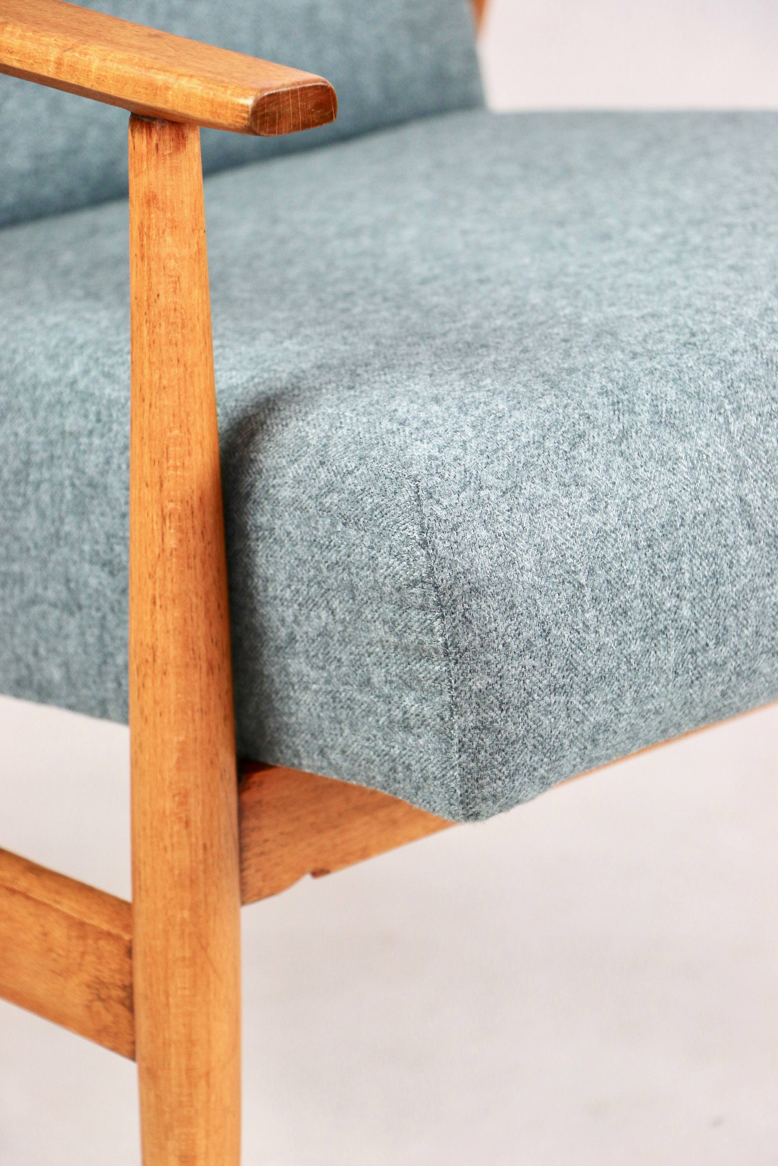 Armchair 'Lis', 1970s turquoise tweed by Henryk Lis - natural beech wood