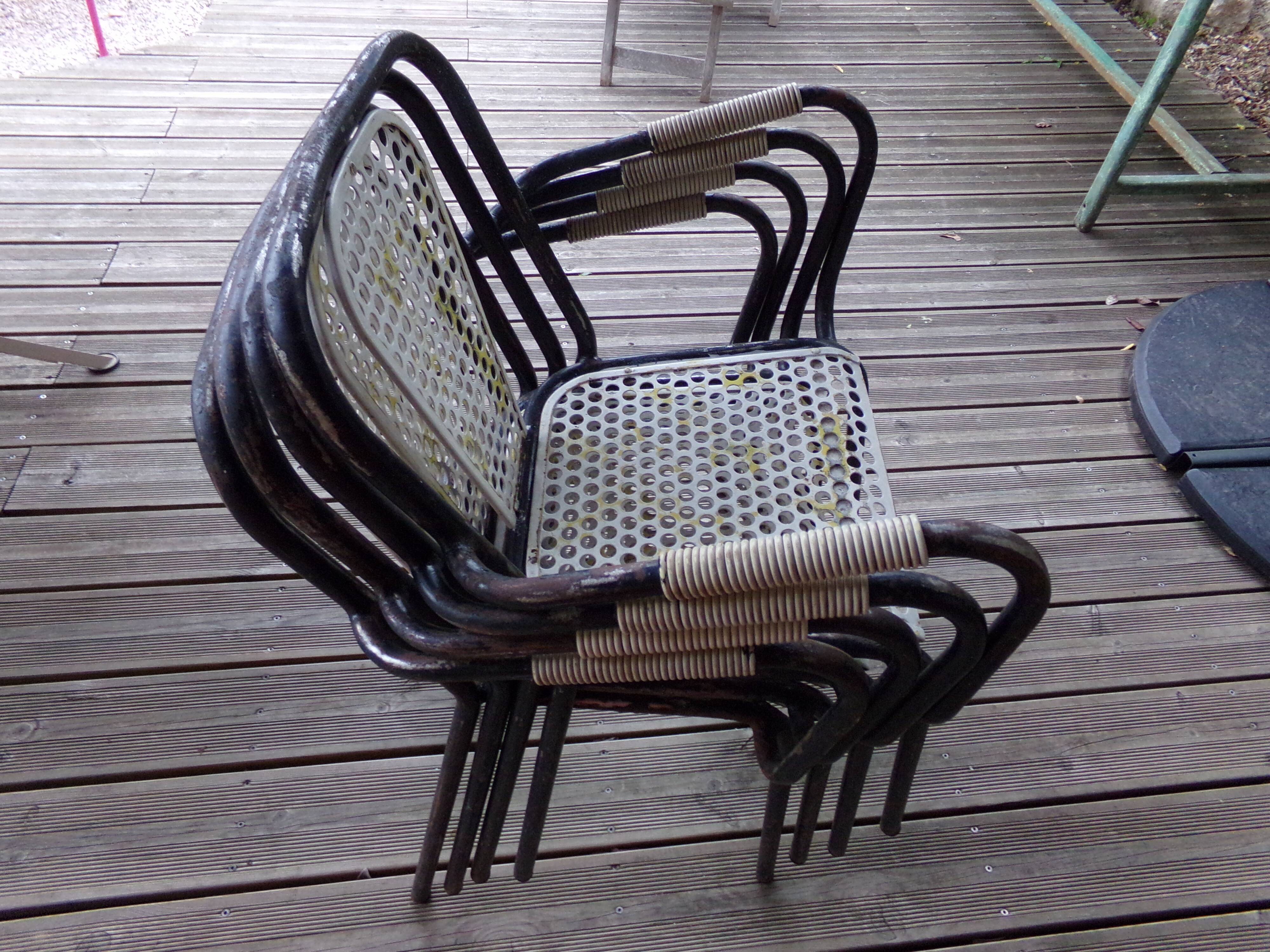 4 armchairs chairs Seducta perforated steel 50s by René Malaval