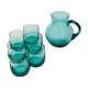 Carafe set with 6 vintage turquoise glasses