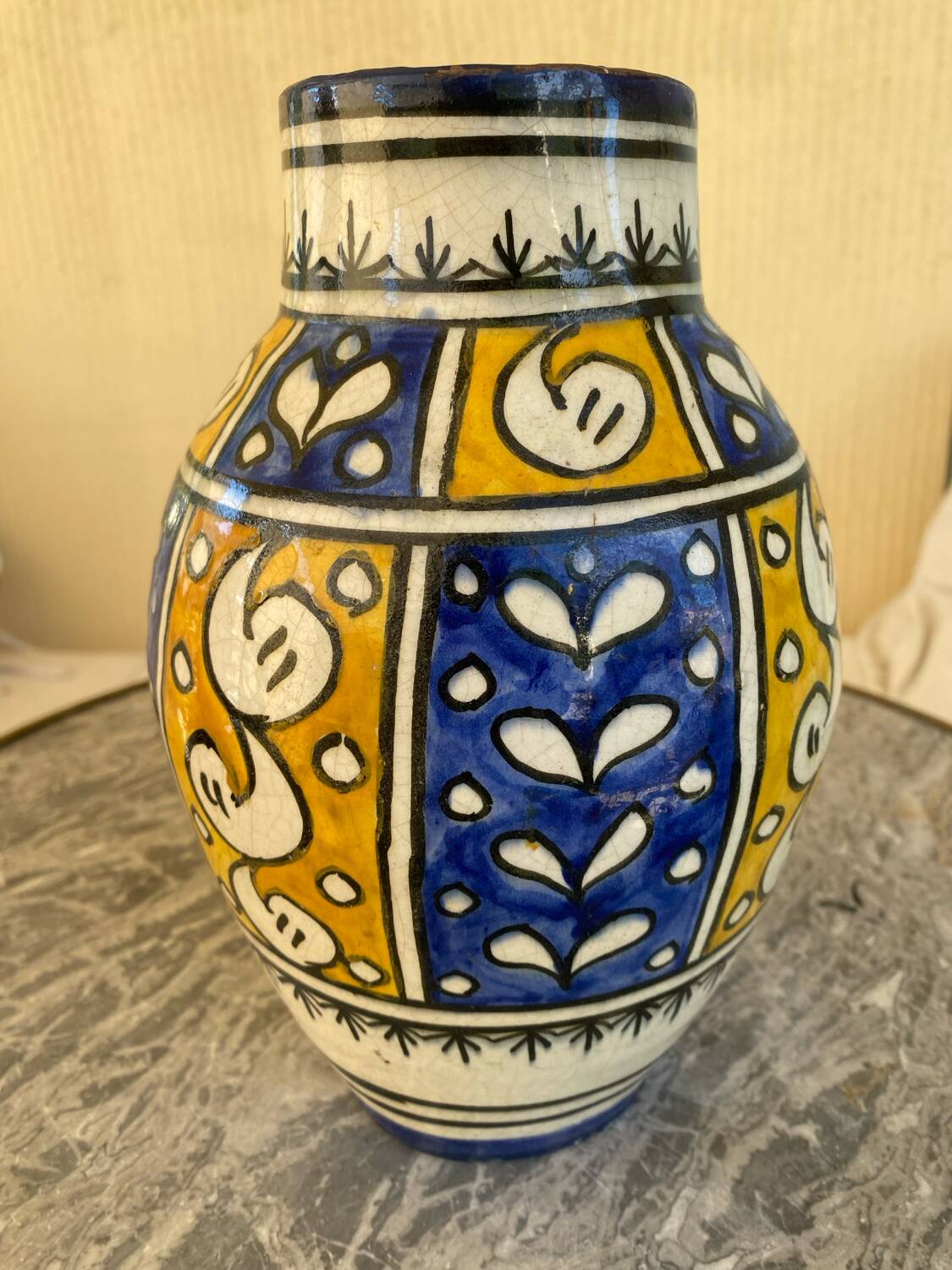Antique glazed ceramic vase, Nabeul, 1950s